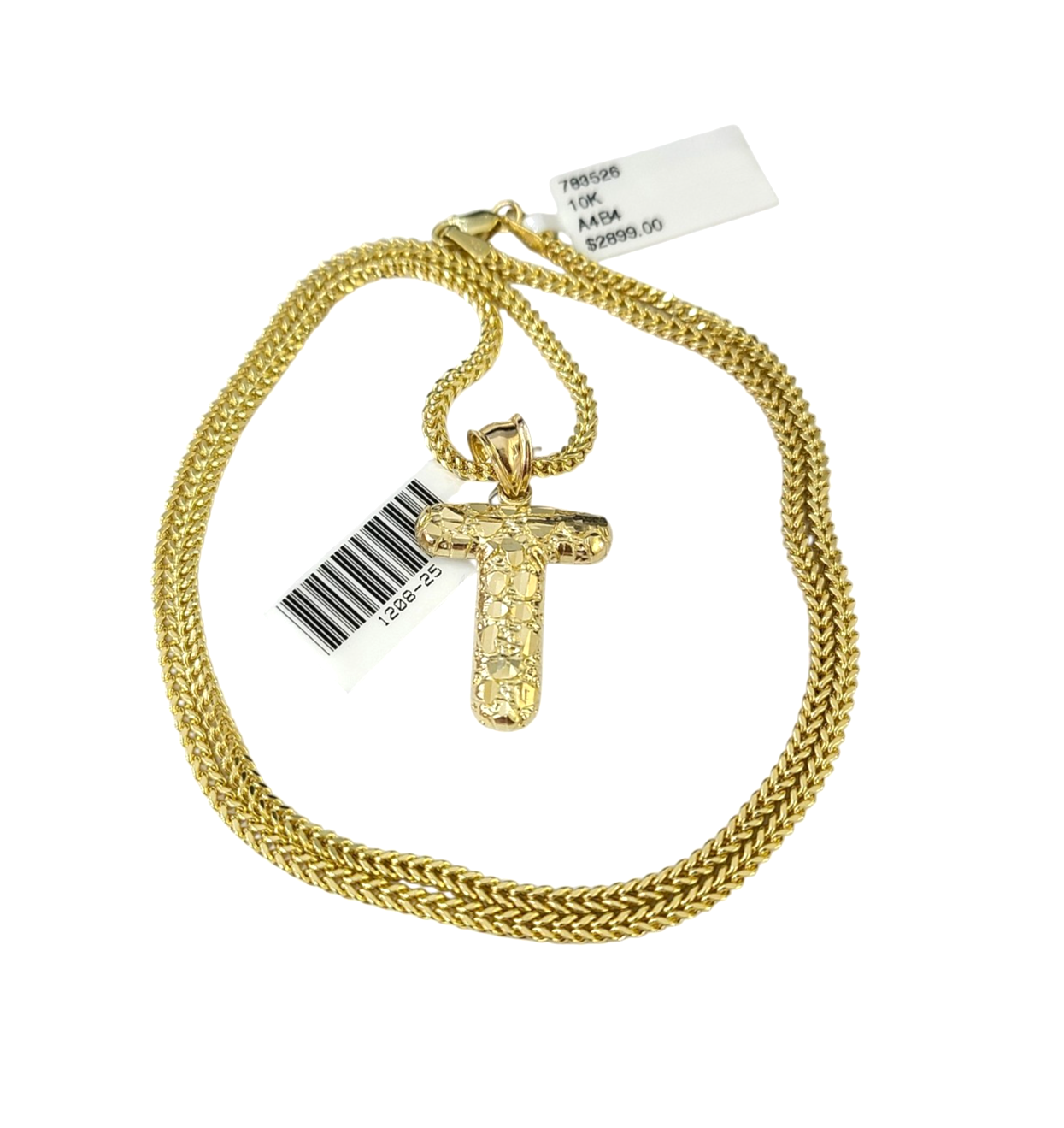 10k Gold Franco Chain Necklace 2.5mm 16"-26" T Nugget Initial Charm Pendant SET