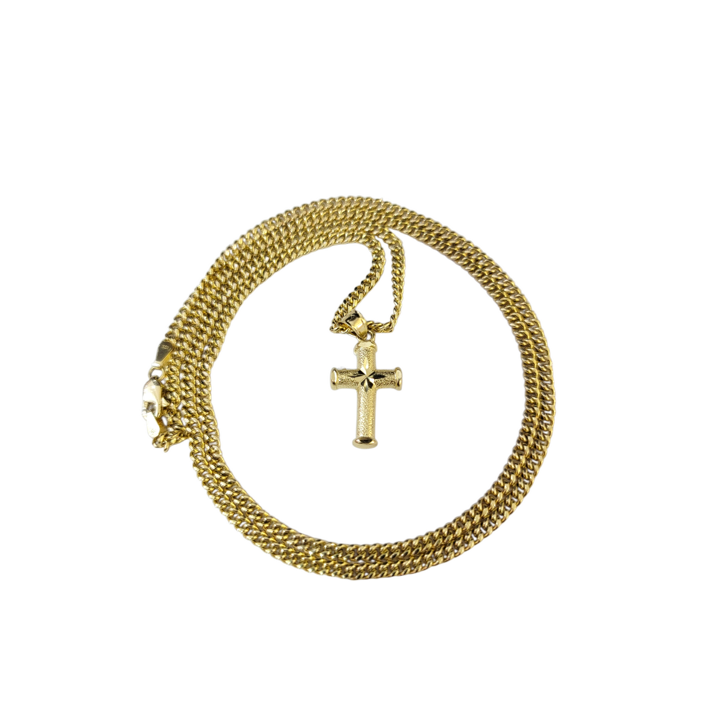 Real Gold 10k Chain Pendant SET Cross Charm Miami Cuban Link Necklace 2.5mm