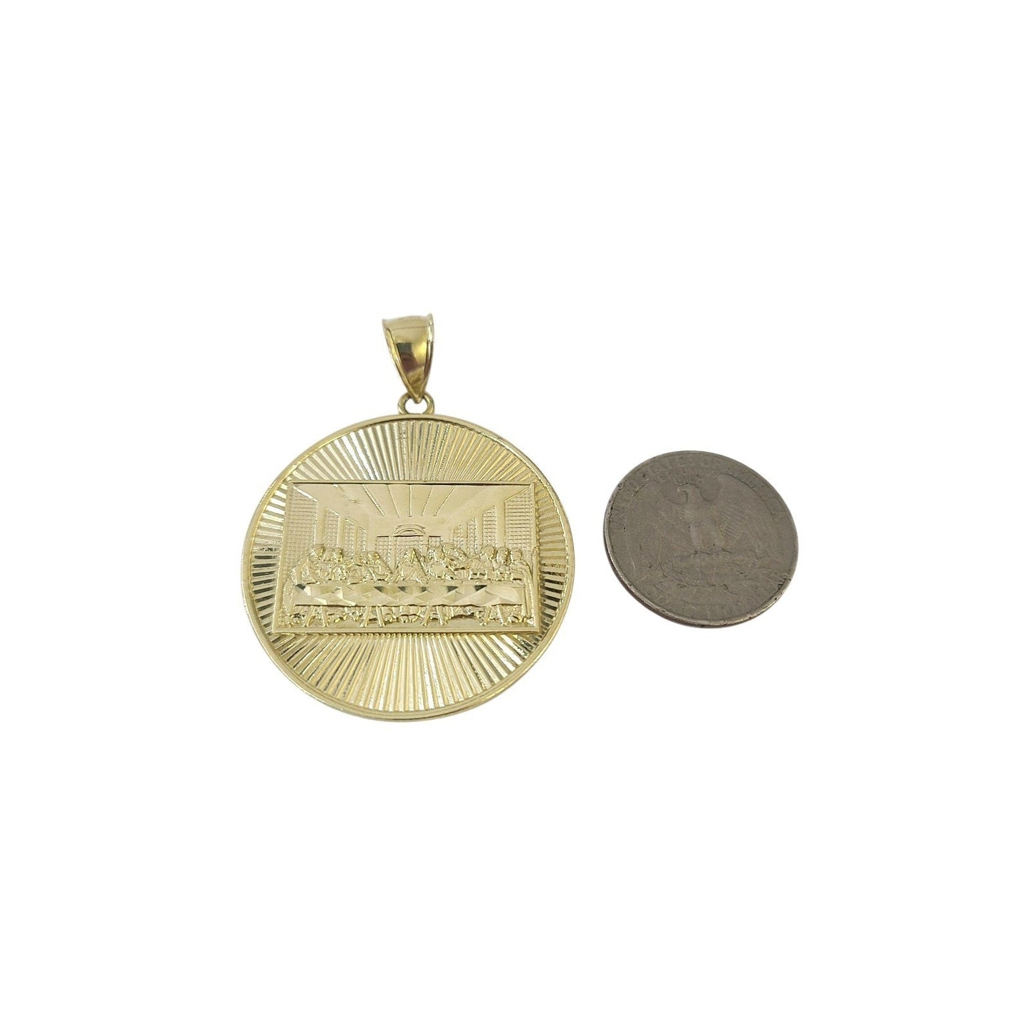 10K Yellow Gold Last Supper Pendant Charm Round Nugget Design 2 Inch