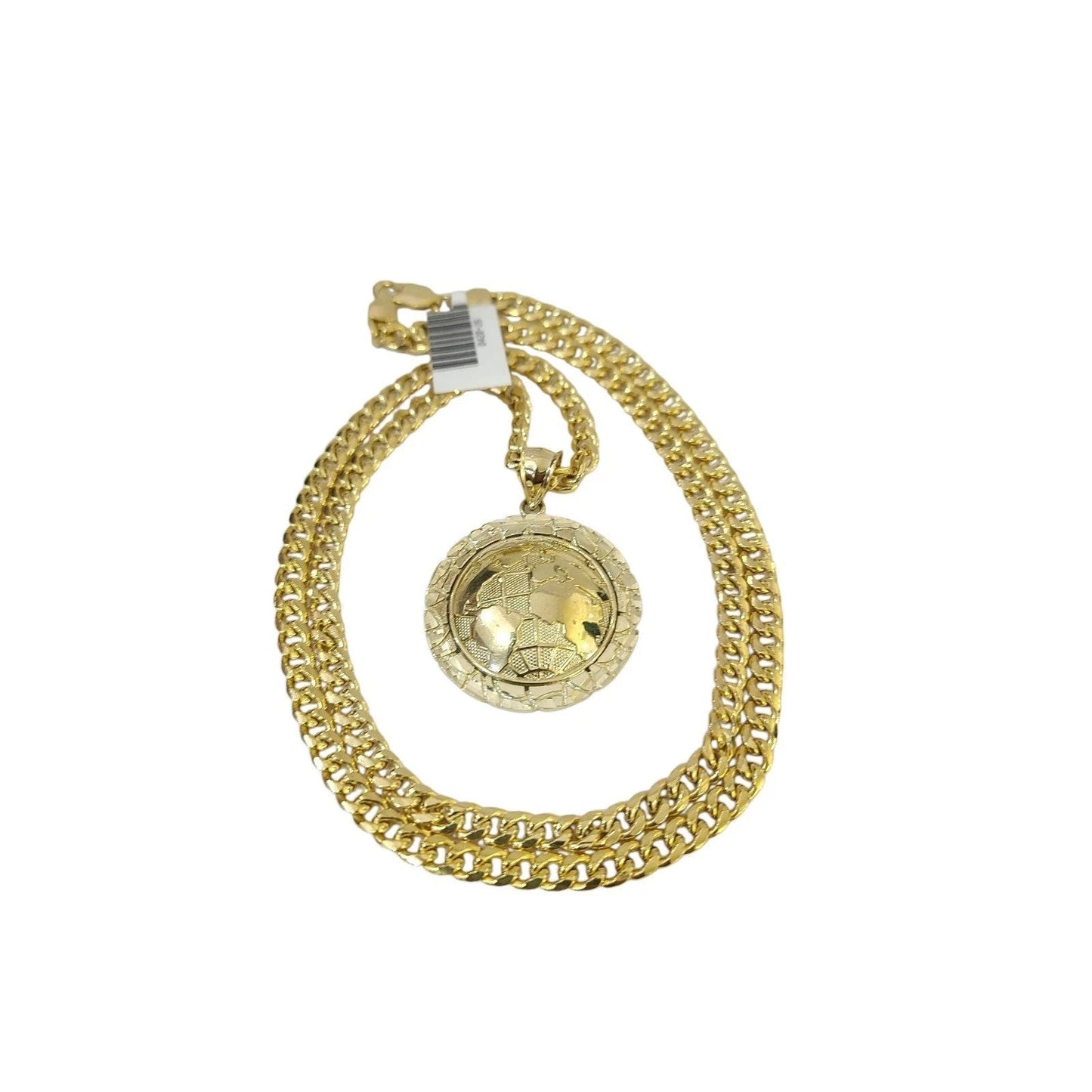 10K Yellow Gold Miami Cuban Link Chain Set World Map Charm Pendant 4.5mm 18-28"