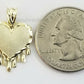 Real 10K Yellow Gold Love Dripping Heart Diamond Cut Men Women Charm Pendant
