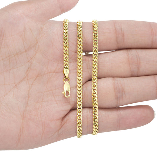 Real 10k Gold Chain Miami Cuban Solid Link Necklace 18"-24" Inch 3mm 10KT Yellow