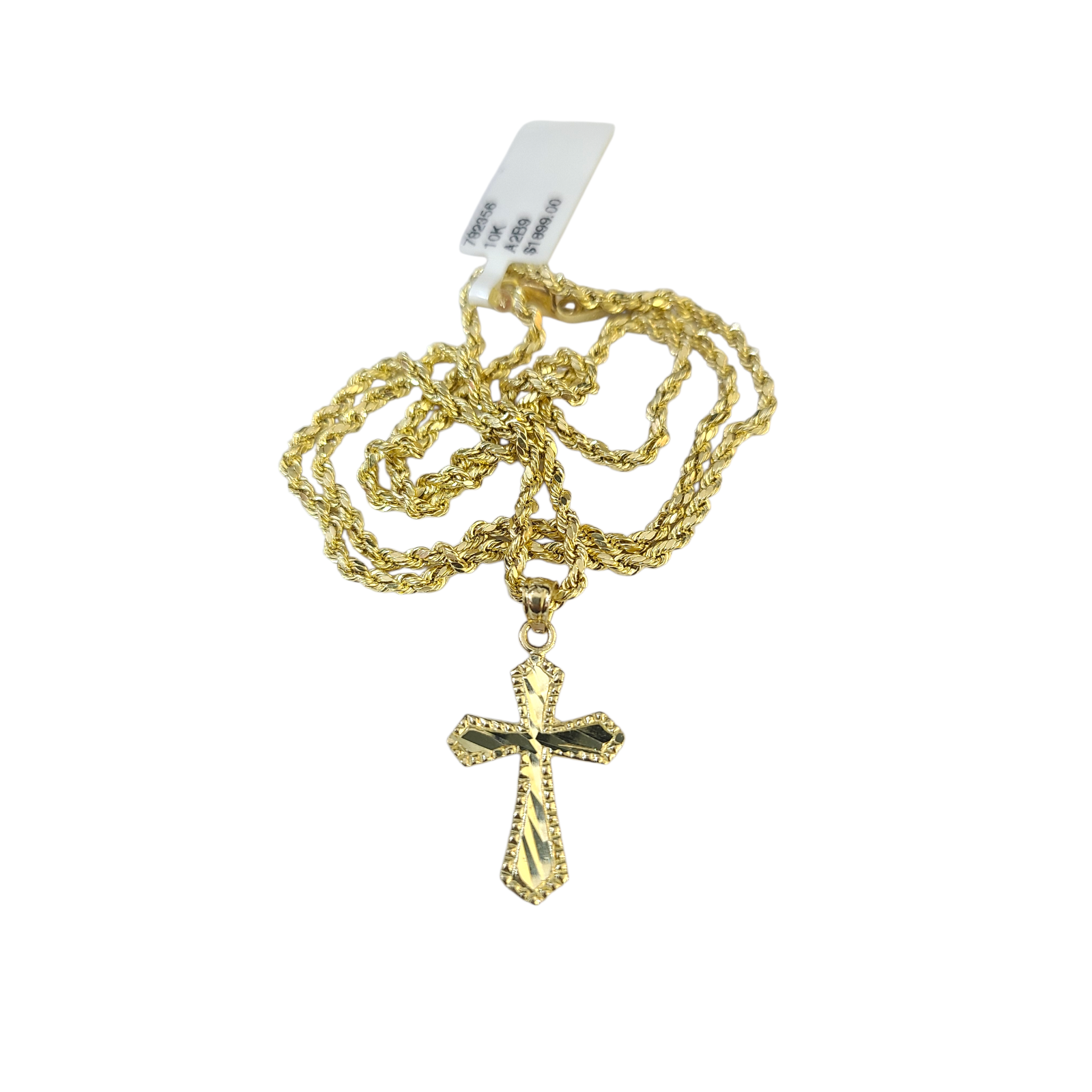 Real Gold 10k Rope Chain Cross Charm Necklace Pendant Set 2mm 16"-26" Gold