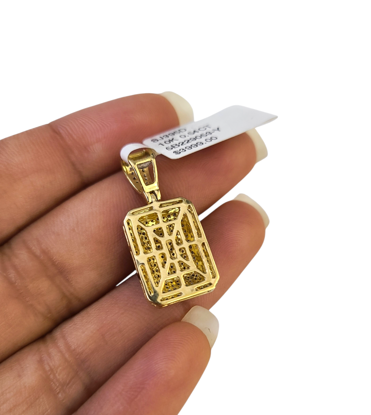 Real 10k Yellow Gold Pillow Diamond Charm Pendant 1'' inch Genuine 10kt
