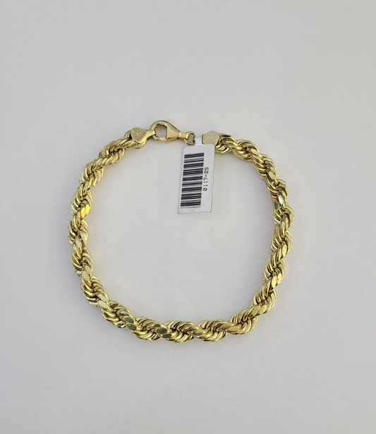 Real 10k Yellow Gold Bracelet Rope 6mm 8 Inch Diamond Cuts 10KT Gold