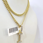 10K Gold Miami Cuban Chain I Diamond Initial 20"-28" 3mm Pendant Necklace SET