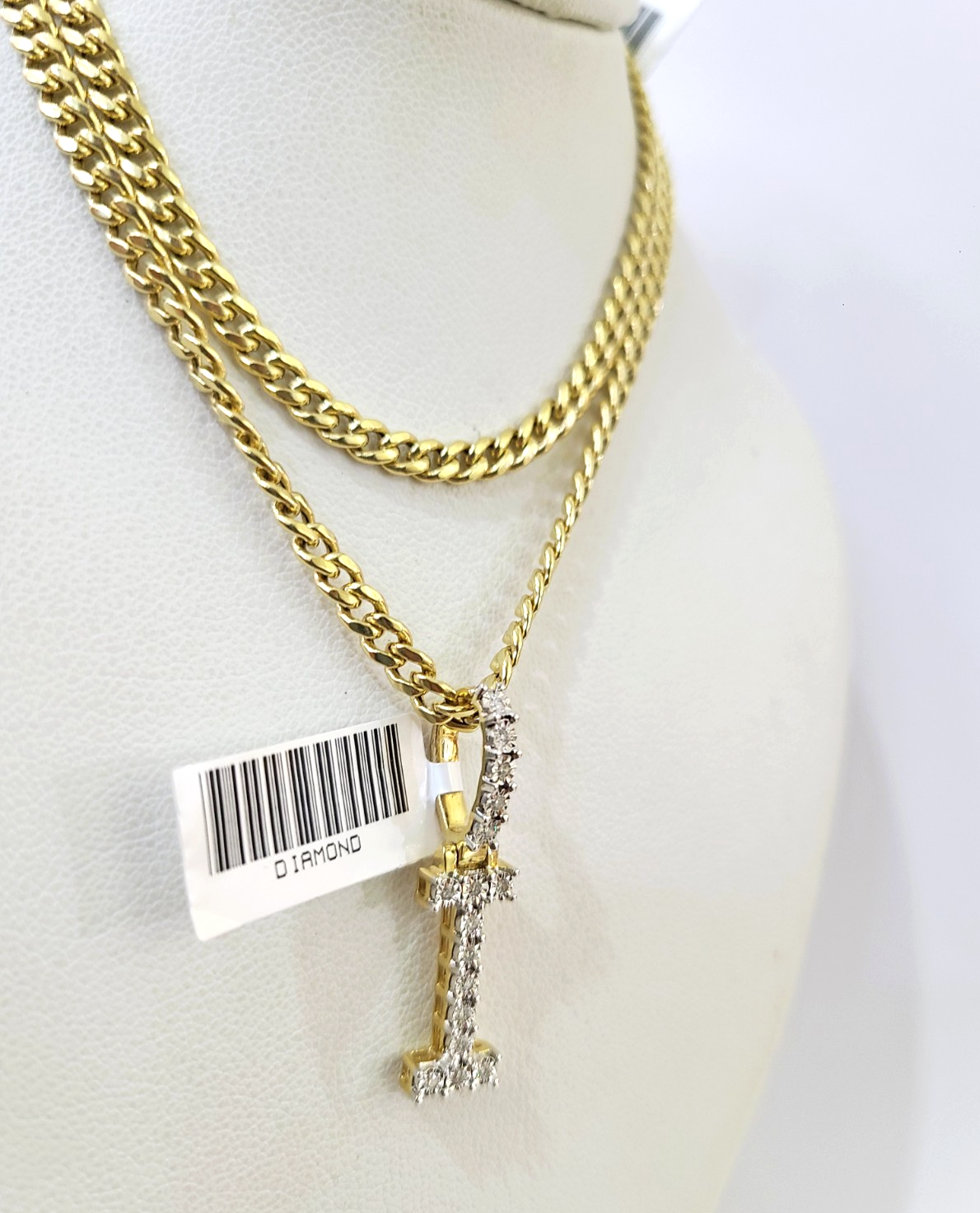 10K Gold Miami Cuban Chain I Diamond Initial 20"-28" 3mm Pendant Necklace SET