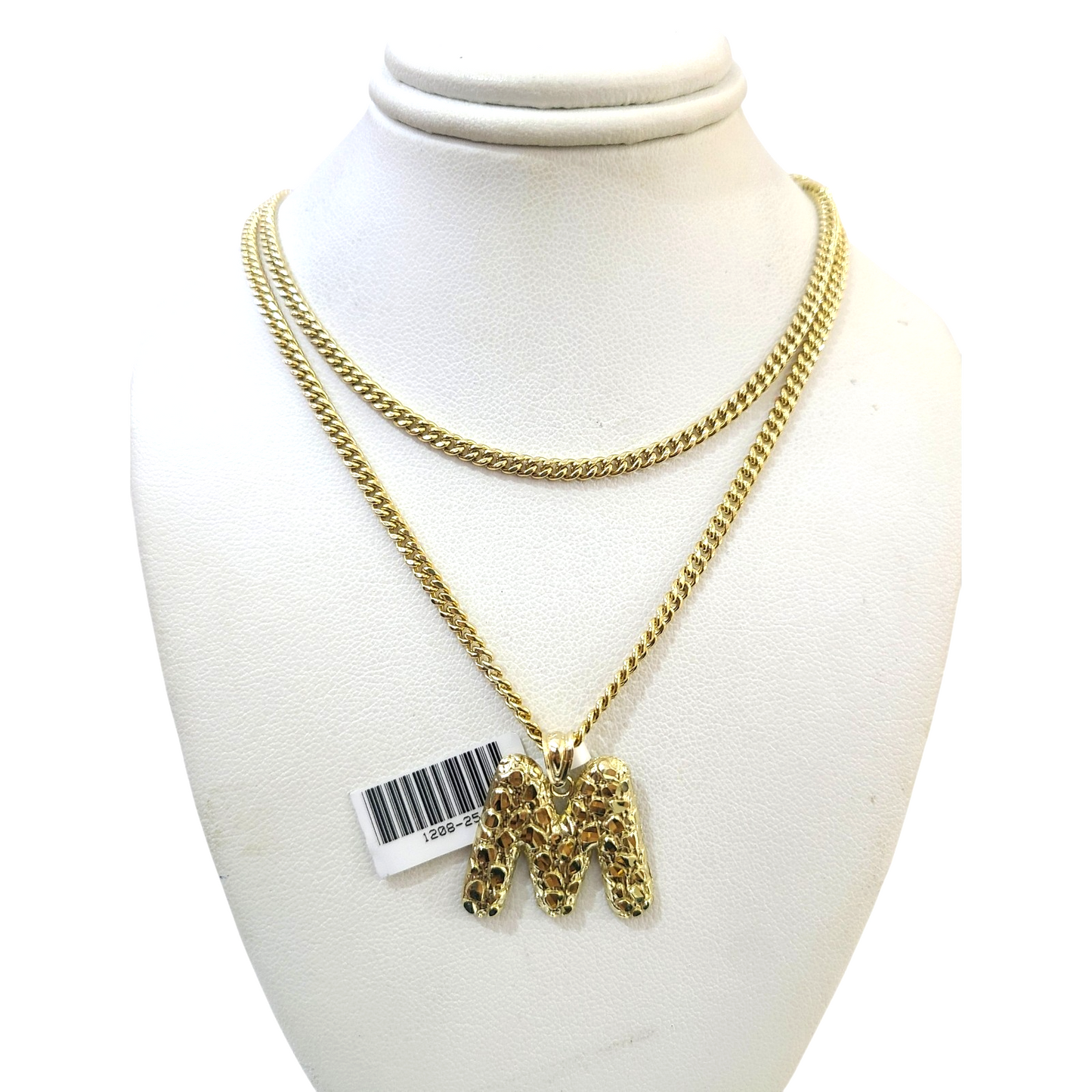 Real Gold 10k Chain Pendant SET M Initial Charm Miami Cuban Link Necklace 2.5mm