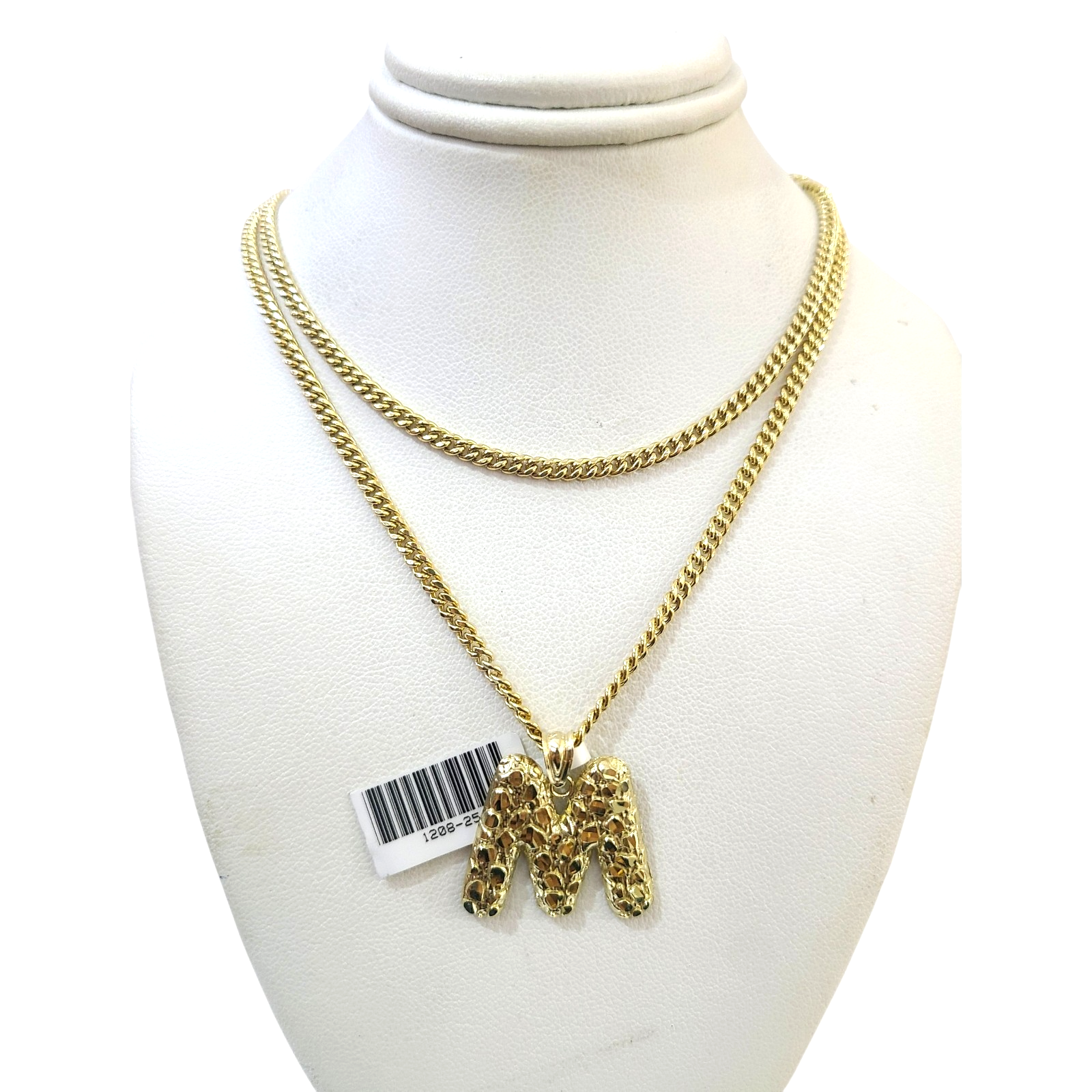 Real Gold 10k Chain Pendant SET M Initial Charm Miami Cuban Link Necklace 2.5mm