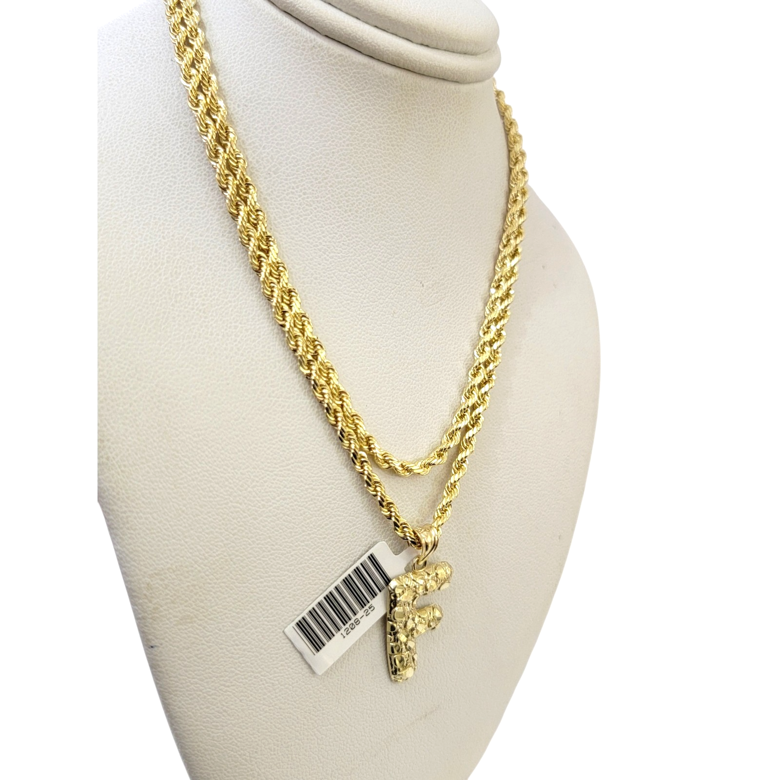 Real 10k Rope Chain Necklace Nugget F Initial Charm Set 3mm 18"-28" Pendant Gold
