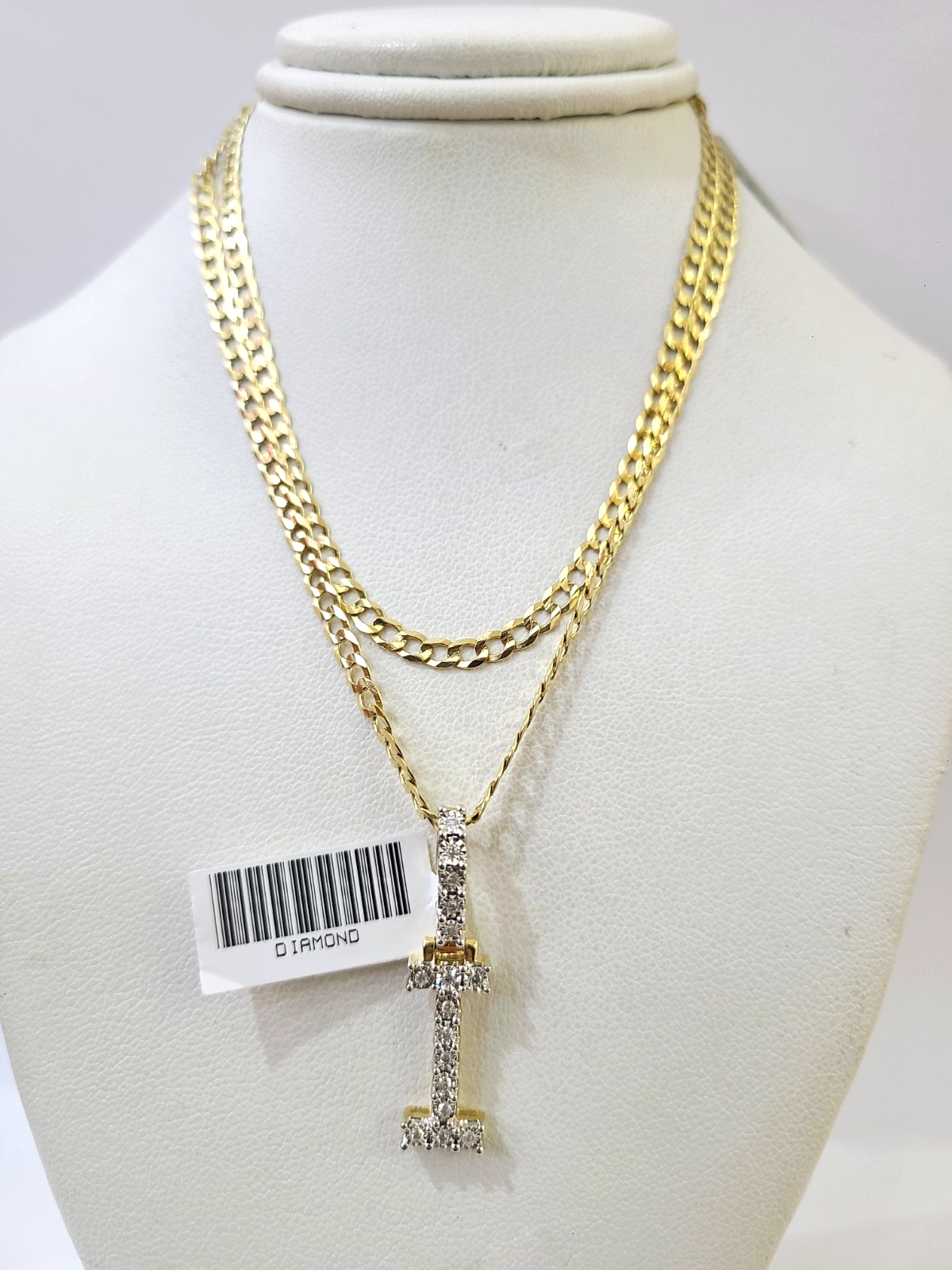 10k Gold Chain Necklace Cuban Curb I Diamond Initial Pendant Set 3mm 20"-30"