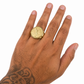 Mens 14K Gold 50 Pesos Coin Ring CZ Bezel Liberty Signet Pinky Statement Ring