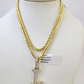 REAL 10k Yellow Gold Palm Chain L Diamond Initial Pendant Charm 3mm SET Necklace