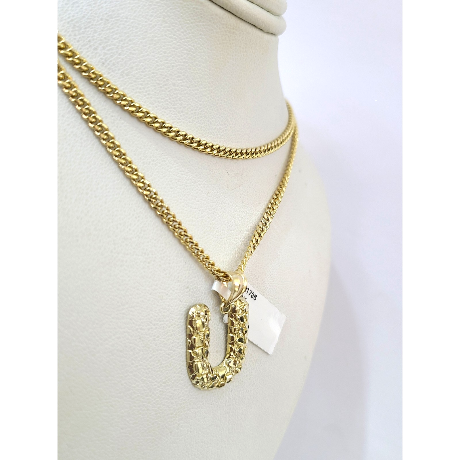 10k Real Gold Chain Miami Cuban Link 2.5mm U Initial Charm Necklace Pendant SET