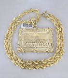 10kt Gold Solid Rope Chain Last Supper Charm Set 18"-30'' Inch 7mm Pendant