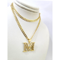 10k Gold Cuban Curb Chain Necklace M Initial Alphabet Pendant Charm 3mm Necklace