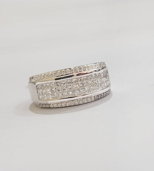Real 14k White Diamond Ring Mens Band 0.97 Ct Princess Cut Wedding Engagement