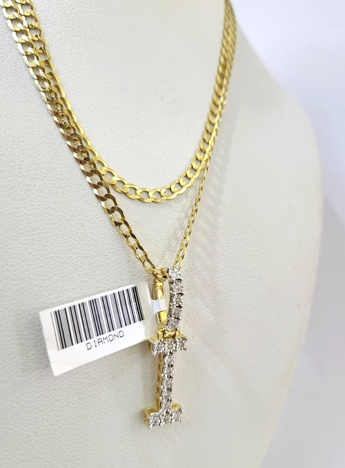 10k Gold Chain Necklace Cuban Curb I Diamond Initial Pendant Set 3mm 20"-30"