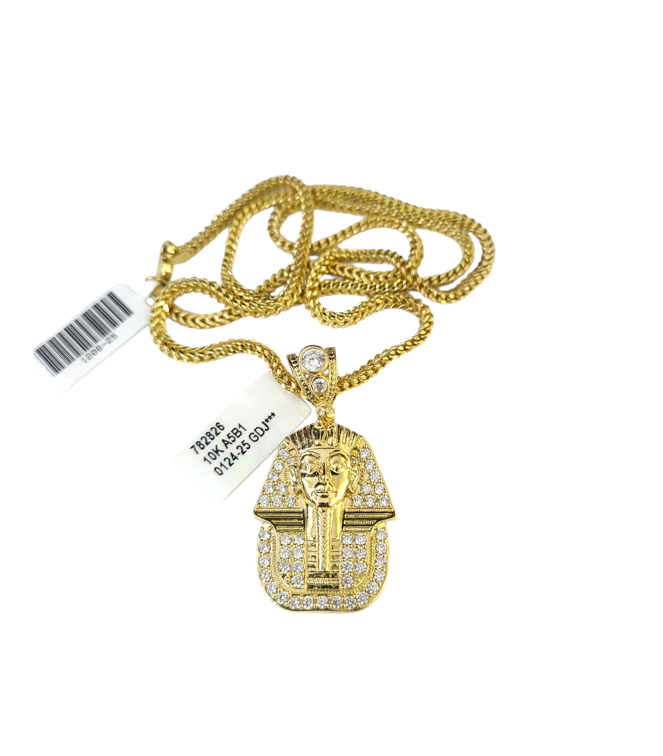 Real 10k Gold Franco Chain Pharaoh Head Charm Pendant Necklace SET 2.5mm 18"-26"