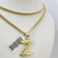 Real Gold 10k Miami Cuban Link Necklace 2.5mm Chain Z Initial Charm Pendant SET