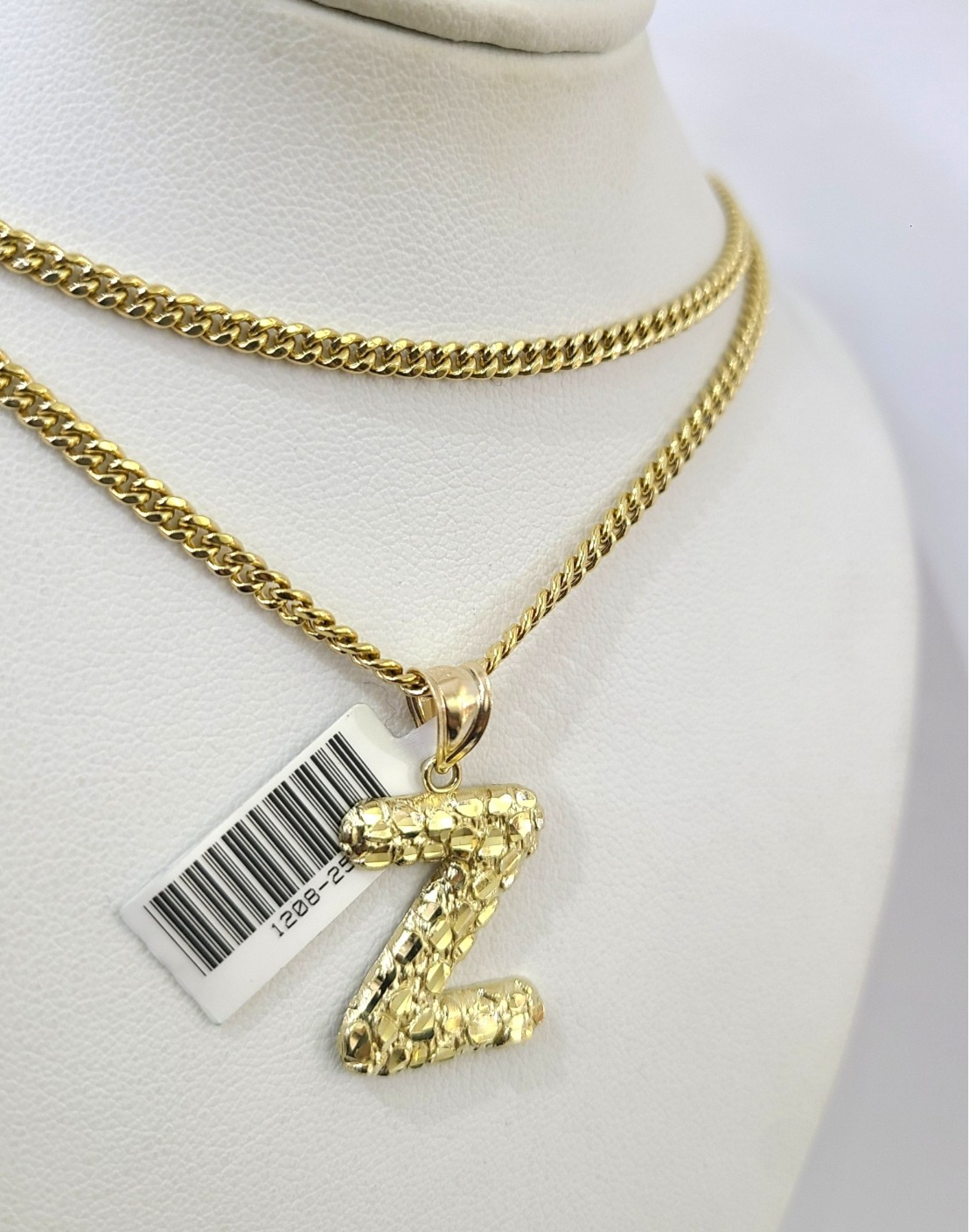 Real Gold 10k Miami Cuban Link Necklace 2.5mm Chain Z Initial Charm Pendant SET