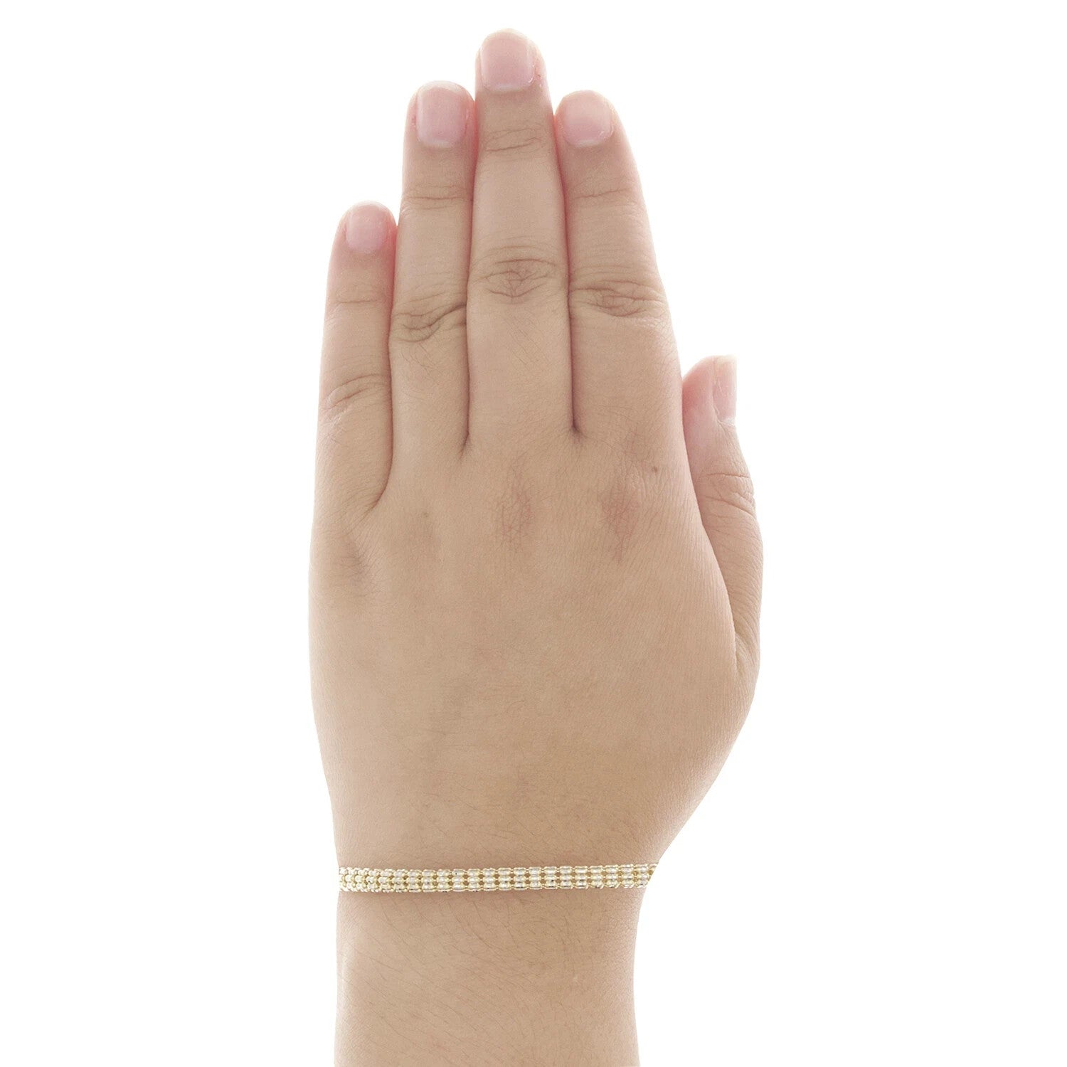 10K Yellow White Gold Two Tone 4mm Diamond Cut Ice Bead Link Bracelet 8 Inches