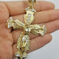 Real 10k Yellow Gold Rope Chain Crucifix Cross Pendent Jesus Diamond Cut Charm