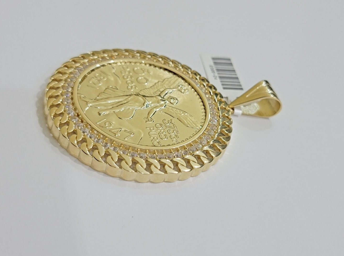 1947 Mexican Centenario Coin Charm Pendant Replica 50 pesos With Bezel 10kt Gold