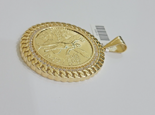 1947 Mexican Centenario Coin Charm Pendant Replica 50 pesos With Bezel 10kt Gold