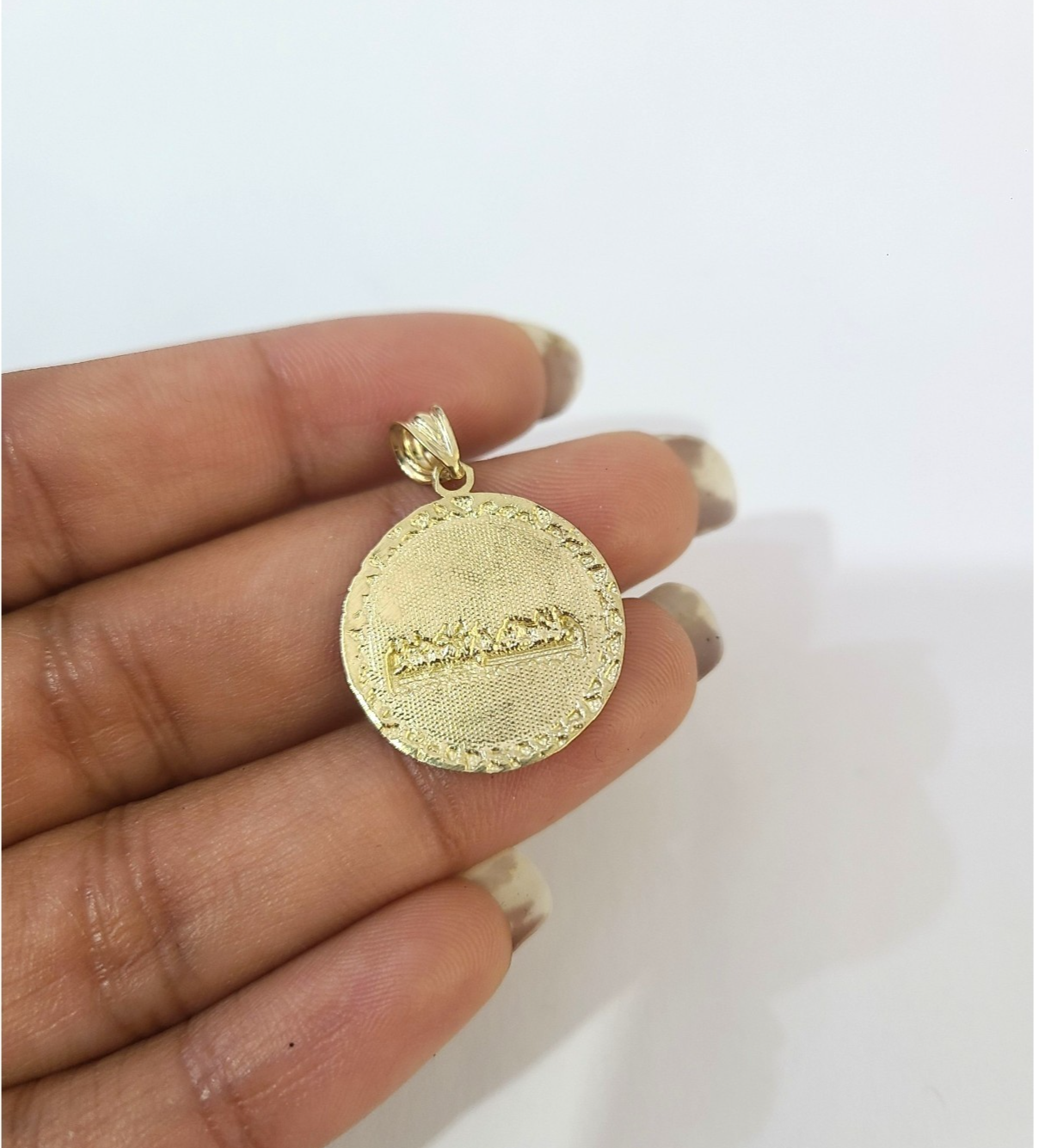 10K Yellow Gold Last Supper Pendant Charm Round Nugget Unisex Jewelry
