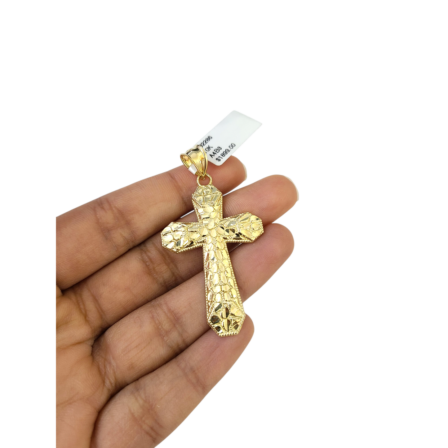 Real 10k Yellow Gold Charm Pendant Nugget Cross Diamond Cuts 10KT