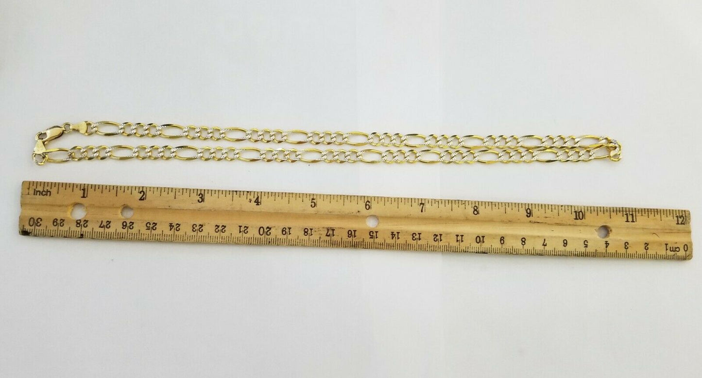 22" Real 14K Yellow Gold Figaro Link Chain 6mm Necklace Diamond Cut Lobster