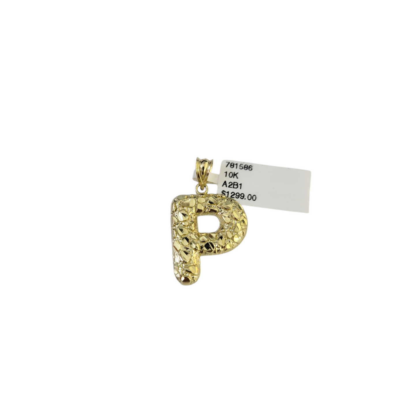 Real 10k Yellow Gold Nugget P Initial Alphabet Charm Pendant 10KT