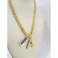 Real 10k Rope Chain Necklace Nugget A Initial Charm Pendant Set 3mm 18"-28" Gold