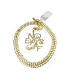 10k Gold Cuban Curb 3mm Chain Necklace No Days Off Charm Pendant 18"-28" Set