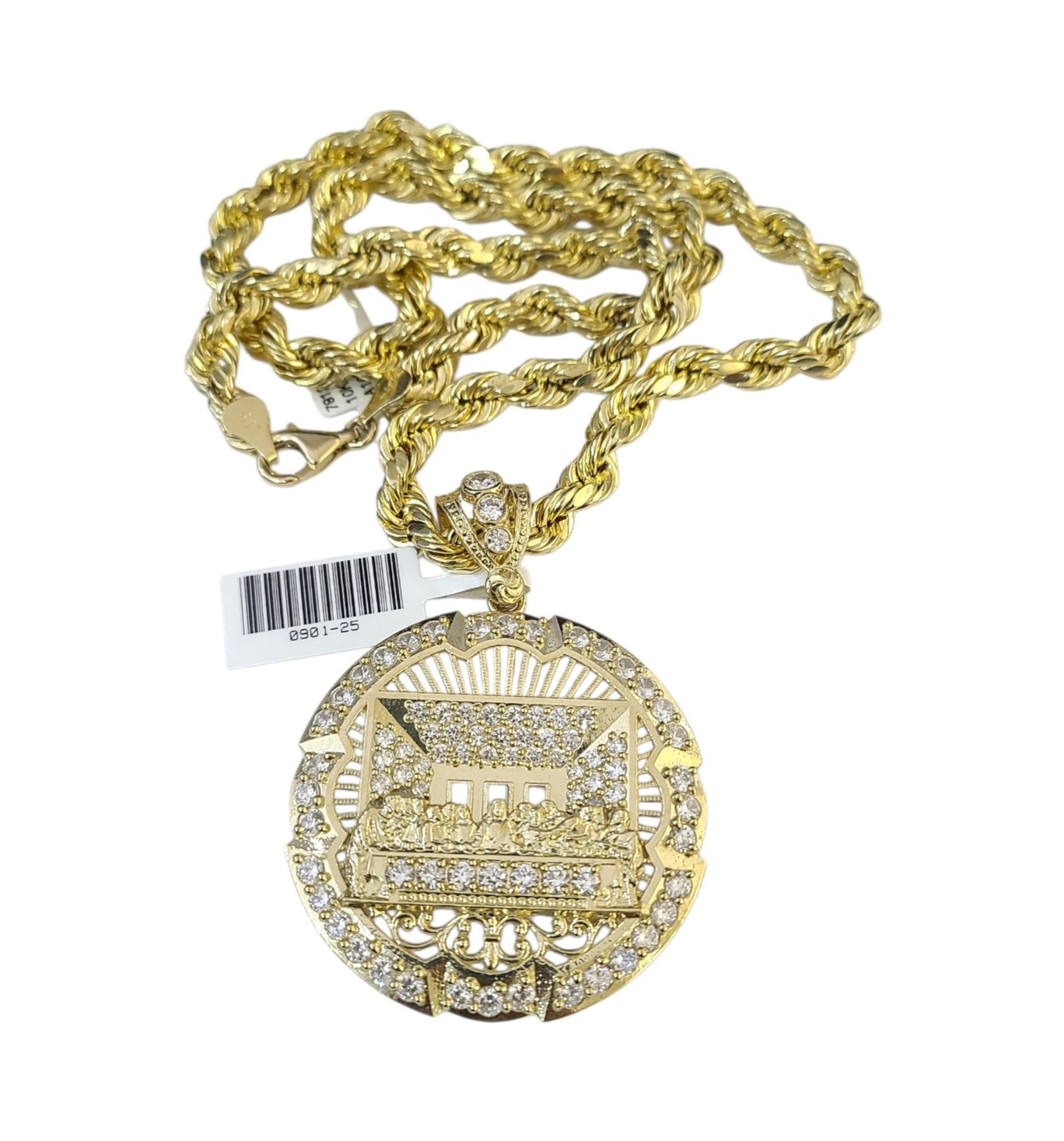 Real 10k Rope Chain Last Supper Necklace Pendant Set 7mm 20"-30" Gold Men