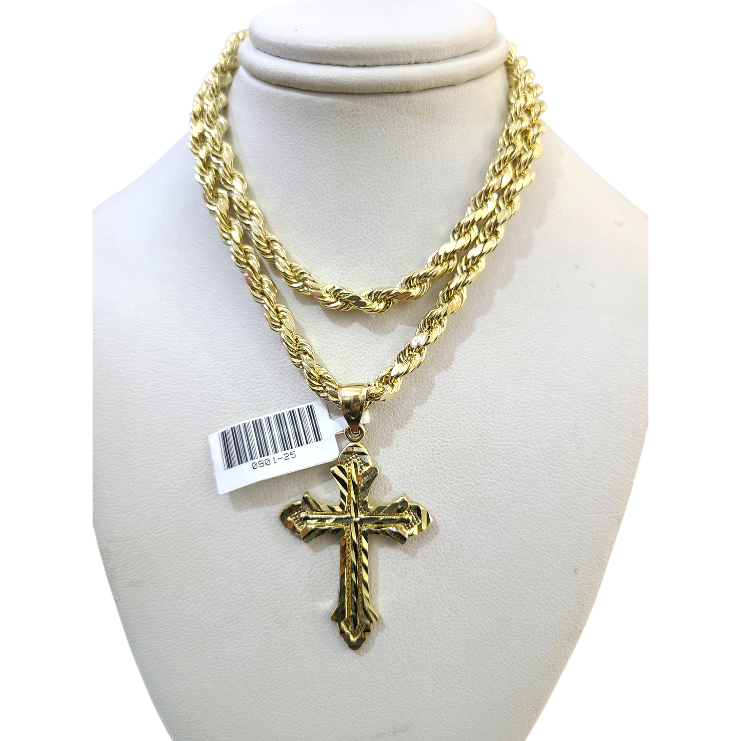 Real 10k Rope Chain Cross Charm Necklace Pendant Set 5mm 20"-30" Gold