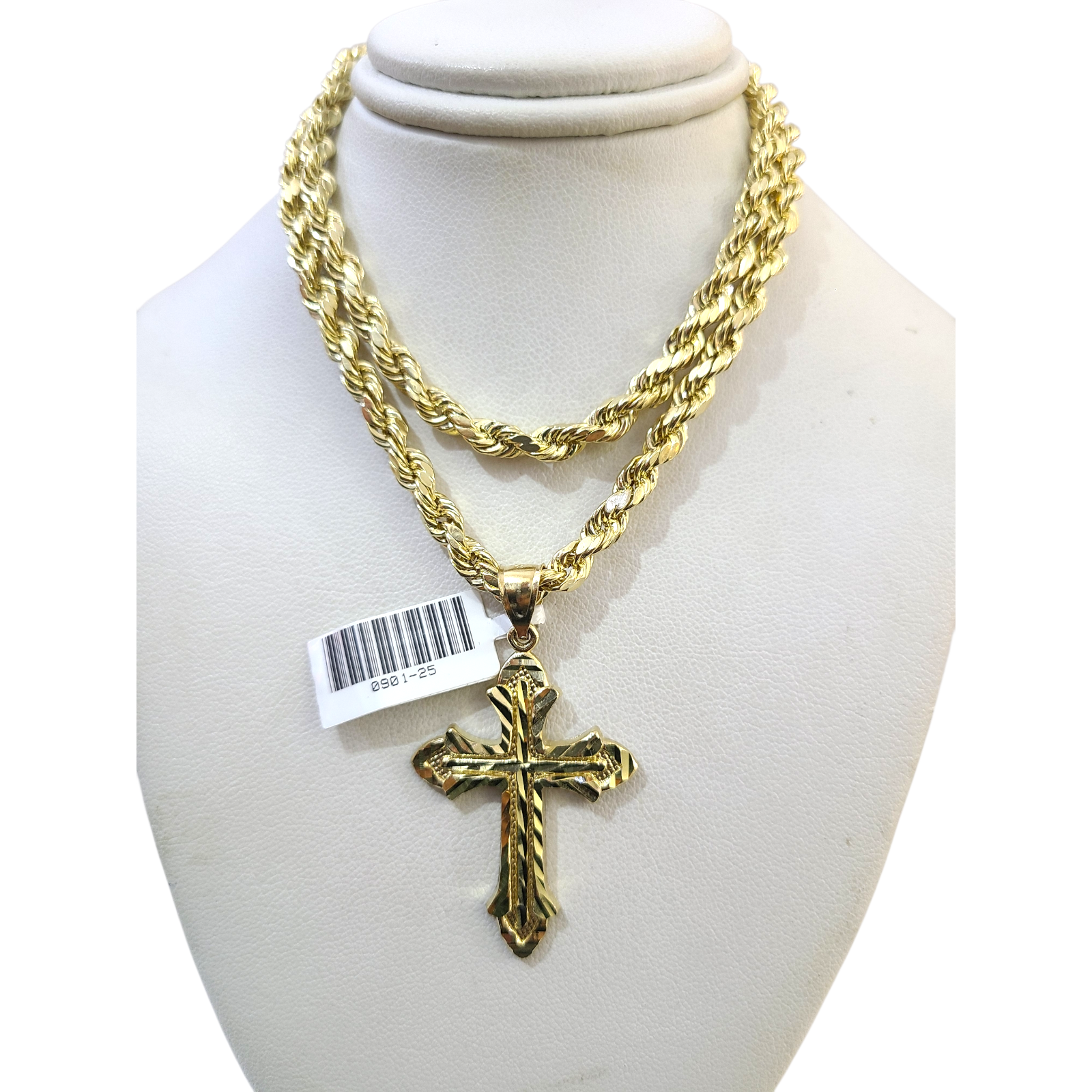 Real 10k Rope Chain Cross Charm Necklace Pendant Set 5mm 20"-30" Gold