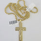 Real 10k Gold Byzantine Necklace Jesus Cross Charm SET Chain 18"-30" 3mm Pendant