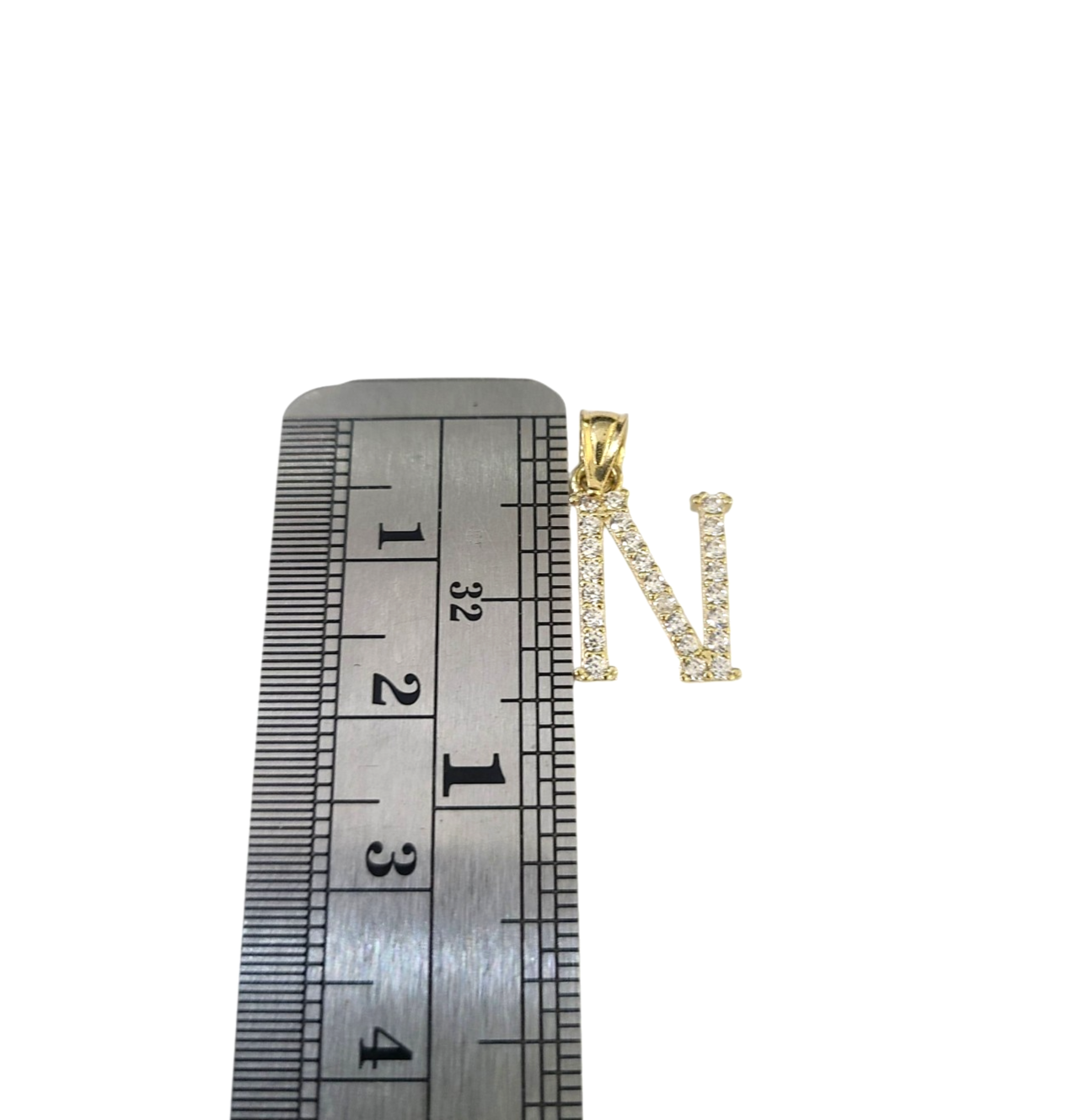 10K Gold Solid Franco Chain N Initial CZ Stone Pendant Set 1mm 16 18 20 22 Women