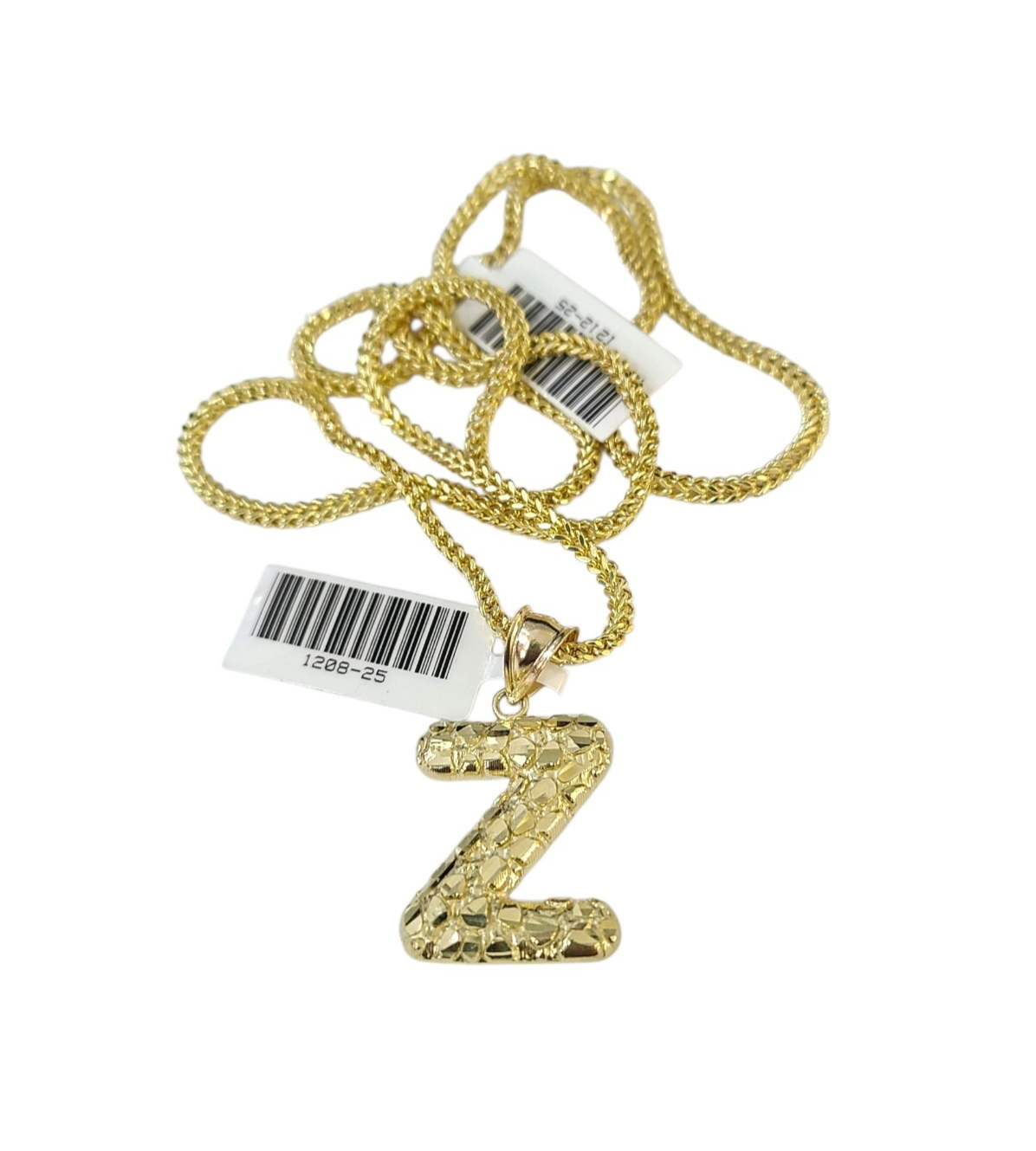 10k Gold Franco Chain Z Nugget Initial Charm Pendant Necklace SET 2.5mm 16"-26"