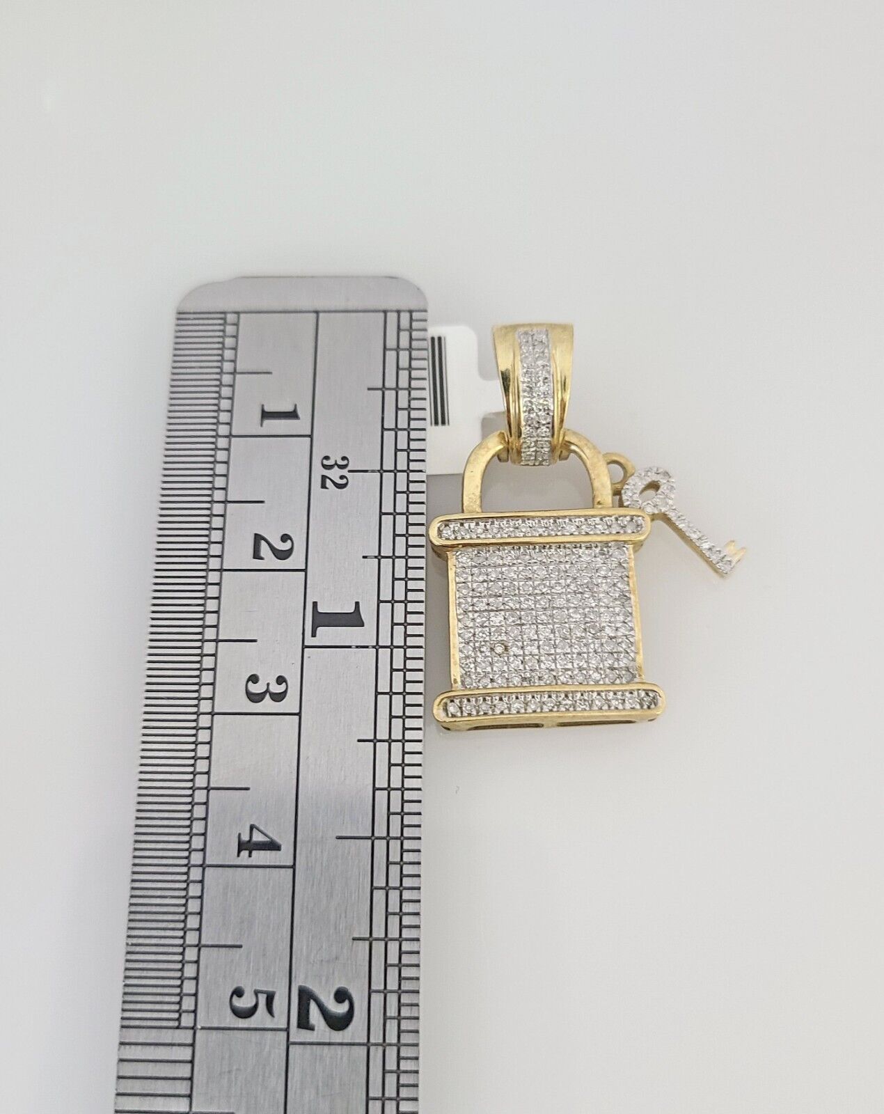 10k Yellow Gold Diamond Lock Key Charm Real 10Kt Pendant Natural Genuine
