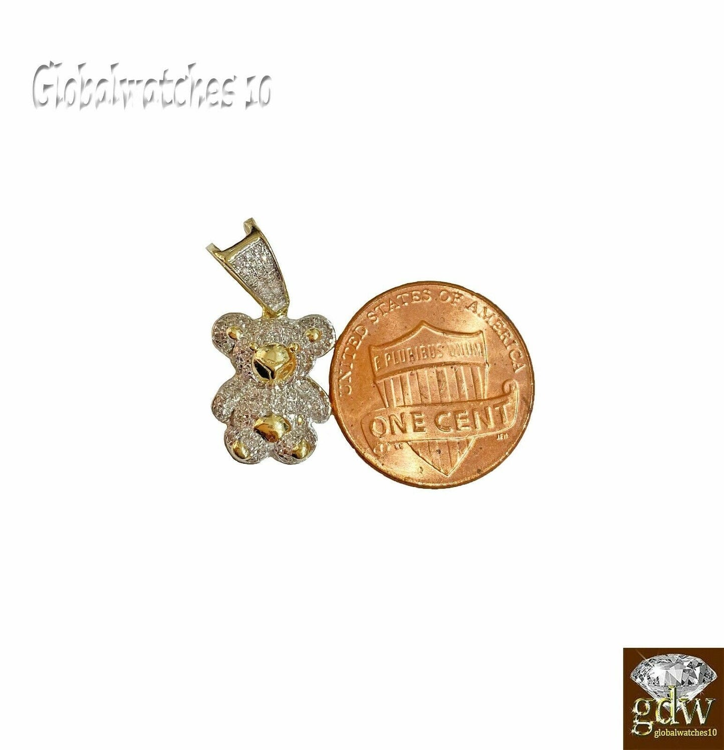 10k Gold Diamond Charm with Rope Chain in 20 22 24 26 inch Teddy Charm Pendant