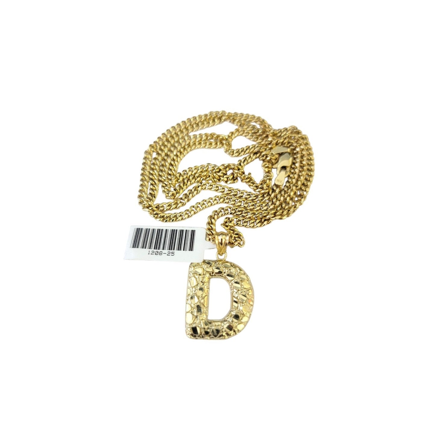 Real Gold 10k Miami Cuban Link Chain 2.5mm Pendant SET D Initial Charm Necklace