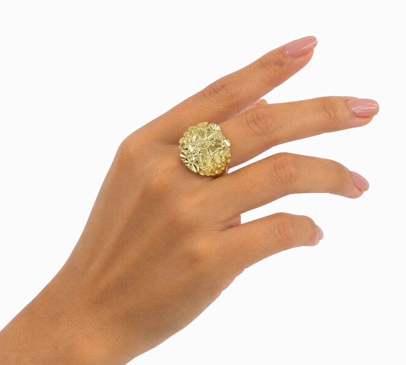 10K Gold Womens Nugget Cluster Ring Round Design Bold Statement Ladies Ring