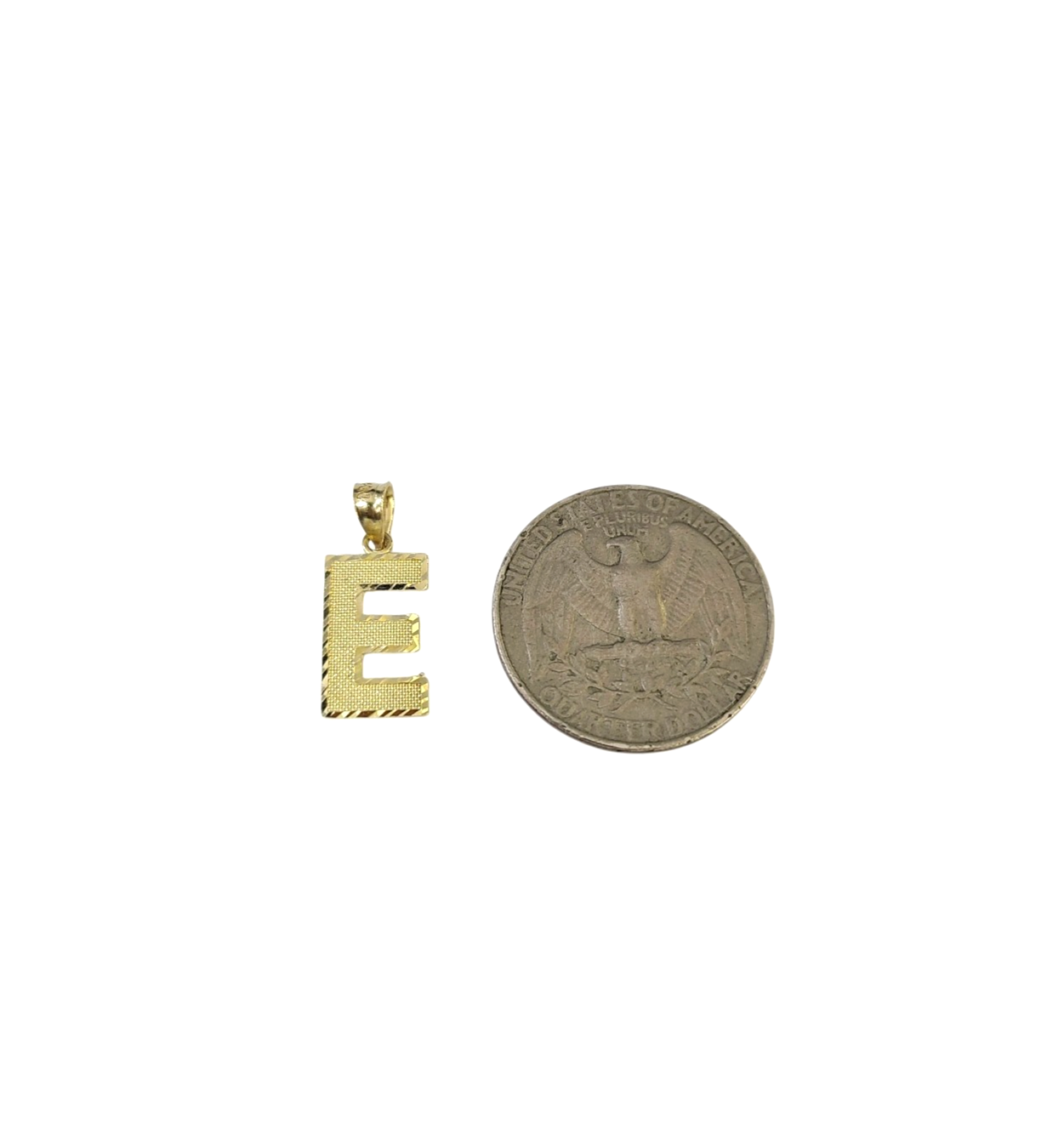 10K Yellow Gold E Initial Charm Pendant Alphabet Real 10kt Men Women