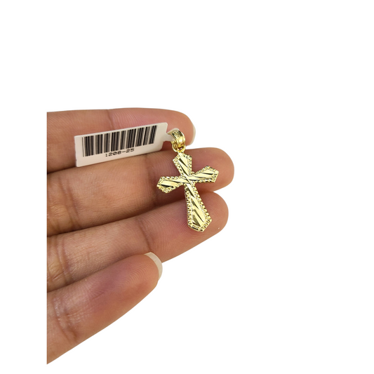 Real 10k Yellow Gold Charm Pendant Small Cross Diamond Cuts 10KT