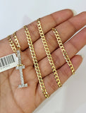 10k Gold Chain Necklace Cuban Curb I Diamond Initial Pendant Set 3mm 20"-30"