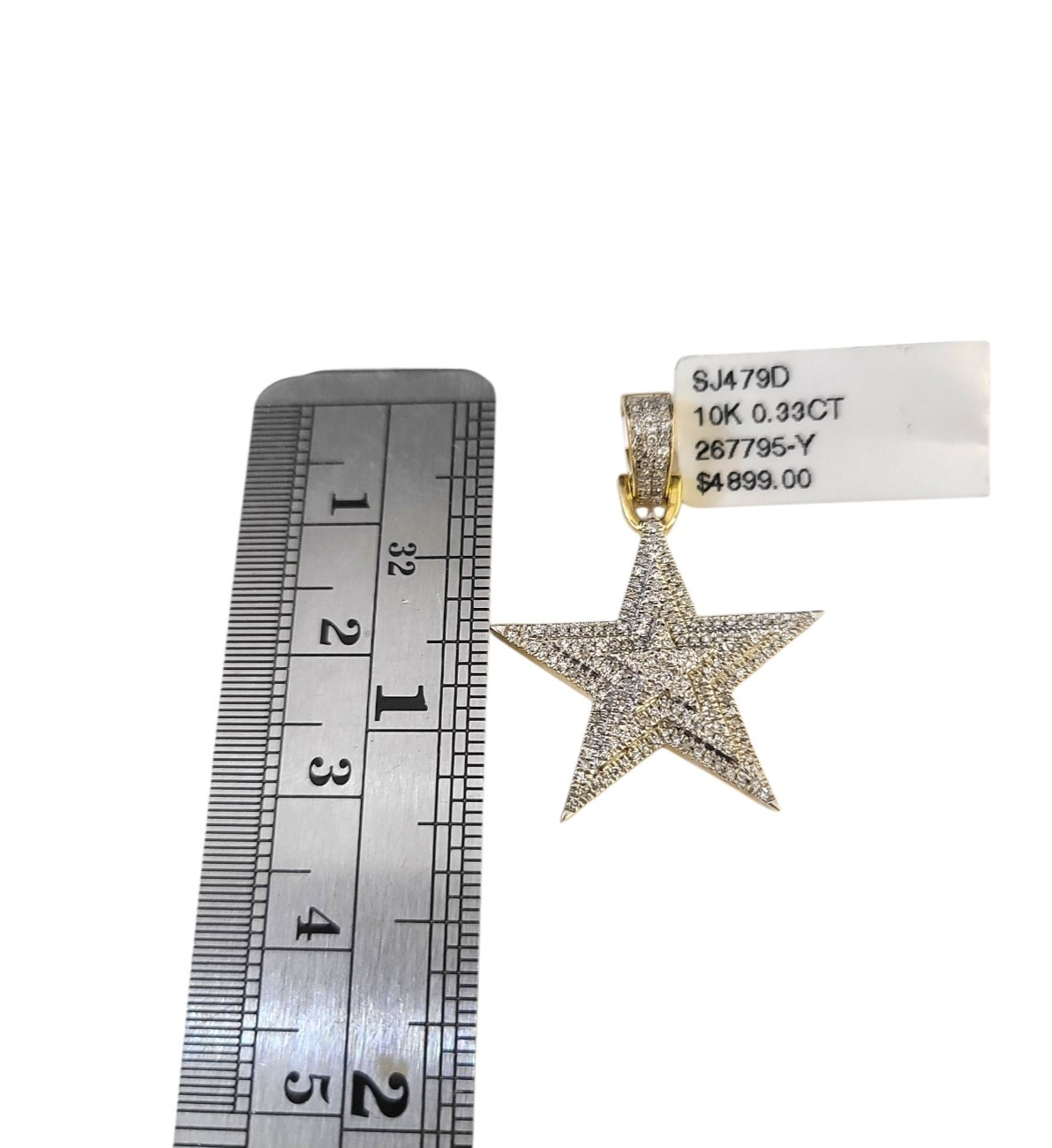 Real 10k Yellow Gold Star Diamond Charm Pendant 1.25'' inch Genuine 10kt