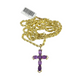 10K Yellow Gold 3mm Rope Chain Purple CZ Cross Pendant Necklace Set 18"-28"